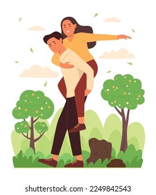 Couple of Man and Woman Enjoy Travel in Nature Concept Illustration