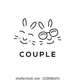 couple with man and woman face in animal mask designs inspiration, Design element for logo, poster, card, banner, emblem, t shirt. Vector illustration