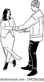 Couple man and woman happy dancing Hand drawn vector illustration