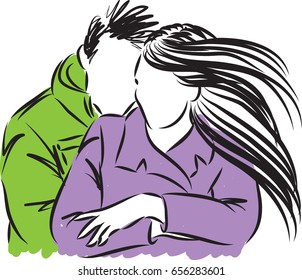 couple man and woman hugging vector illustration