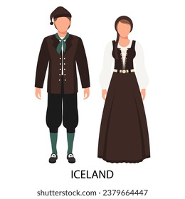 A couple of a man and a woman in Icelandic folk costumes. Culture and traditions of Iceland. Illustration, vector