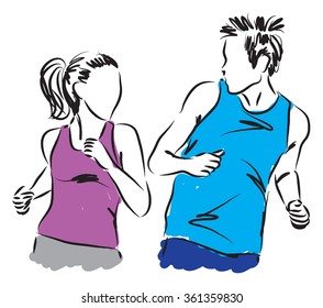 couple man and woman jogging together illustration