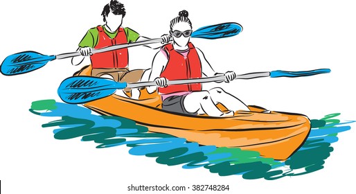 couple man and woman in kayak illustration