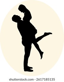 Couple man and woman in love black on white background. Vector illustration without artificial intelligence.