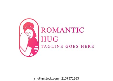 Couple Man and Woman Love Romantic Hug Logo Design Vector