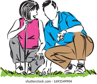 couple man and woman playing golf vector illustration