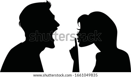 Couple man and woman profile  face to face screaming shouting 