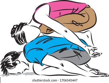 couple man and woman relaxing yoga posture together vector illustration