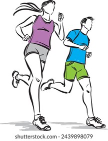 couple man and woman running fitness concept vector illustration