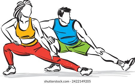 couple man and woman sports fitness body health vector illustration