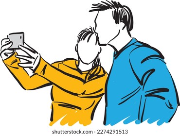 couple man and woman taking a picture happy concept vector illustration