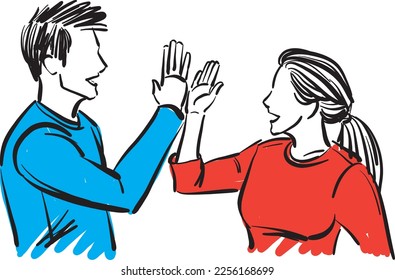 couple man and woman tapping hands high five friends friendship concept vector illustration