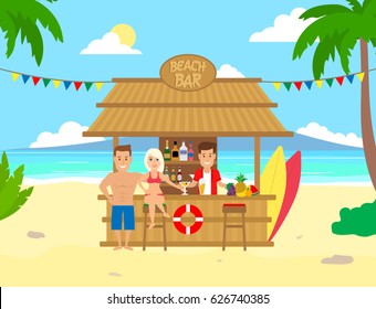 Couple Man And Woman In Tropical Beach Bar