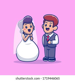 Couple Man And Woman In Wedding Party Vector Icon Illustration. Wedding and Married Icon Isolated Concept Premium Vector. Flat Cartoon Style 