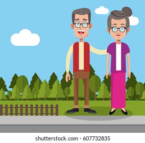 couple man and woman yard fence trees