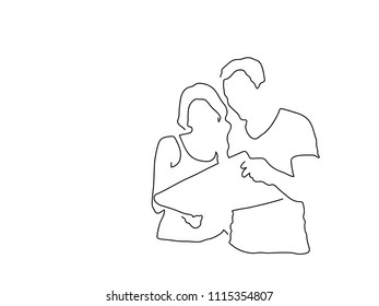Couple with a map line drawing, vector illustration design. Holidays collection.