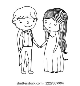 couple marriage cute cartoon in black and white