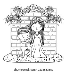 couple marriage cute cartoon black and white