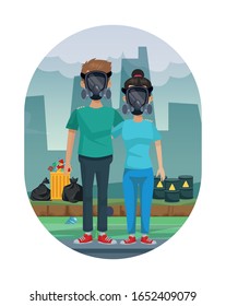 couple with mask protection pollution vector illustration design