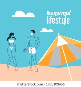 couple with mask and swimsuit in summer vector illustration desing