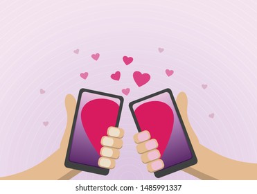 Couple Match With Mobile Application On Smartphone Art - Vector