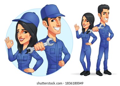 Couple Mechanic Mascot Character, Vector EPS 10