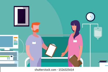 couple medicine workers in operating theater vector illustration design