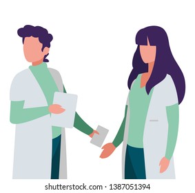 couple medicine workers with uniform characters