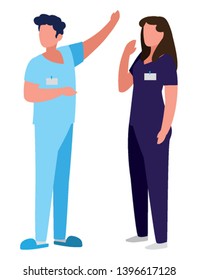 couple medicine workers with uniform characters vector illustration design