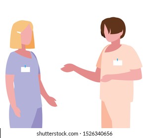 couple medicine workers with uniform characters vector illustration design