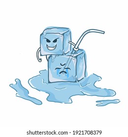 Una pareja fusión de la ilustración de diseño del vector de caracteres del cubo de hielo