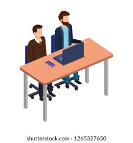 couple of men in the desk and laptop