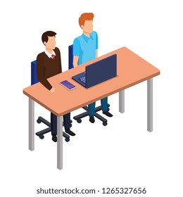 couple of men in the desk and laptop