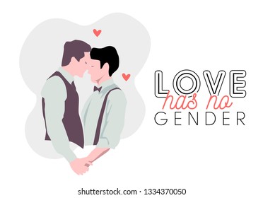 Couple of men having romantic date flat vector illustration, template for banner with phrase "love has no gender"- Vector