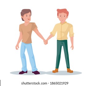 couple of men in love holding hands gay love each other, lgbt relationship, characters sticker, relationship flat vector illustration