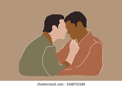A couple of men are lovers. Caring for each other in marriage, same-sex couples, their equality. Gay, Lesbian, Transgender. Vector illustration