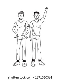 couple men protesting avatars characters vector illustration design
