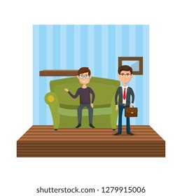 couple of men sitting in the sofa