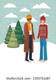 couple of men in snowscape with winter clothes
