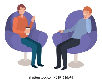 couple men in sofas drinking coffee