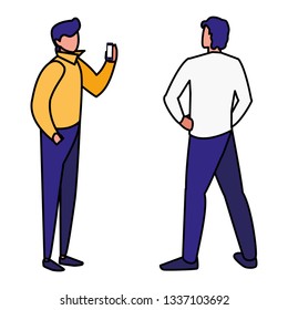 couple men using smartphone