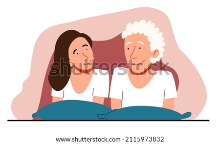 A couple of men and women lying in bed. A guy and a girl are talking under a blanket.