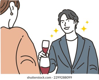 A couple of men and women toasting while drinking wine at a restaurant