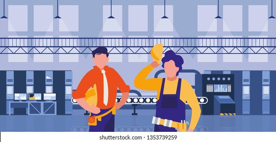 couple of men working in factory