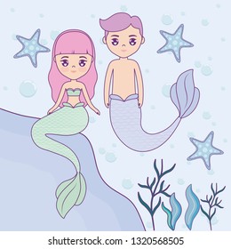 couple mermaid in the sea