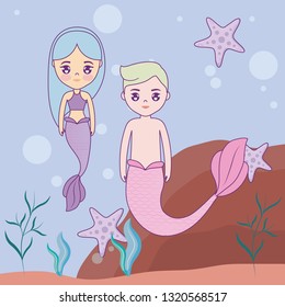 couple mermaid in the sea