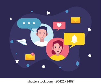 couple and messaging communication icons