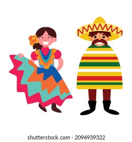 Couple of Mexican dancers white isolated vector illustration