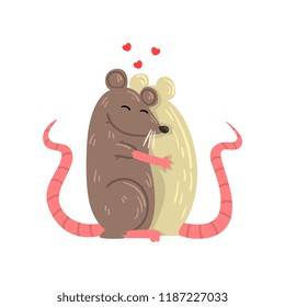 Couple of mice in love embracing each other, two happy aniimals hugging vector Illustration on a white background