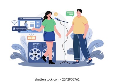 Couple With Microphone Works With A Live Recording